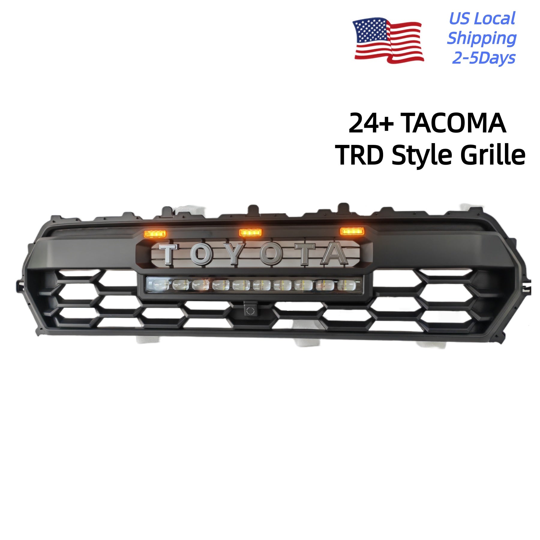 2024-2025 TACOMA TRD PRO Style Grille, Matte Black with Amber LED kits / Light Bar, available For TRD Sport/Pro/Off-Road/Pre Runner/SR/SR5/Trailhunter( Compatible with front-facing cameras)