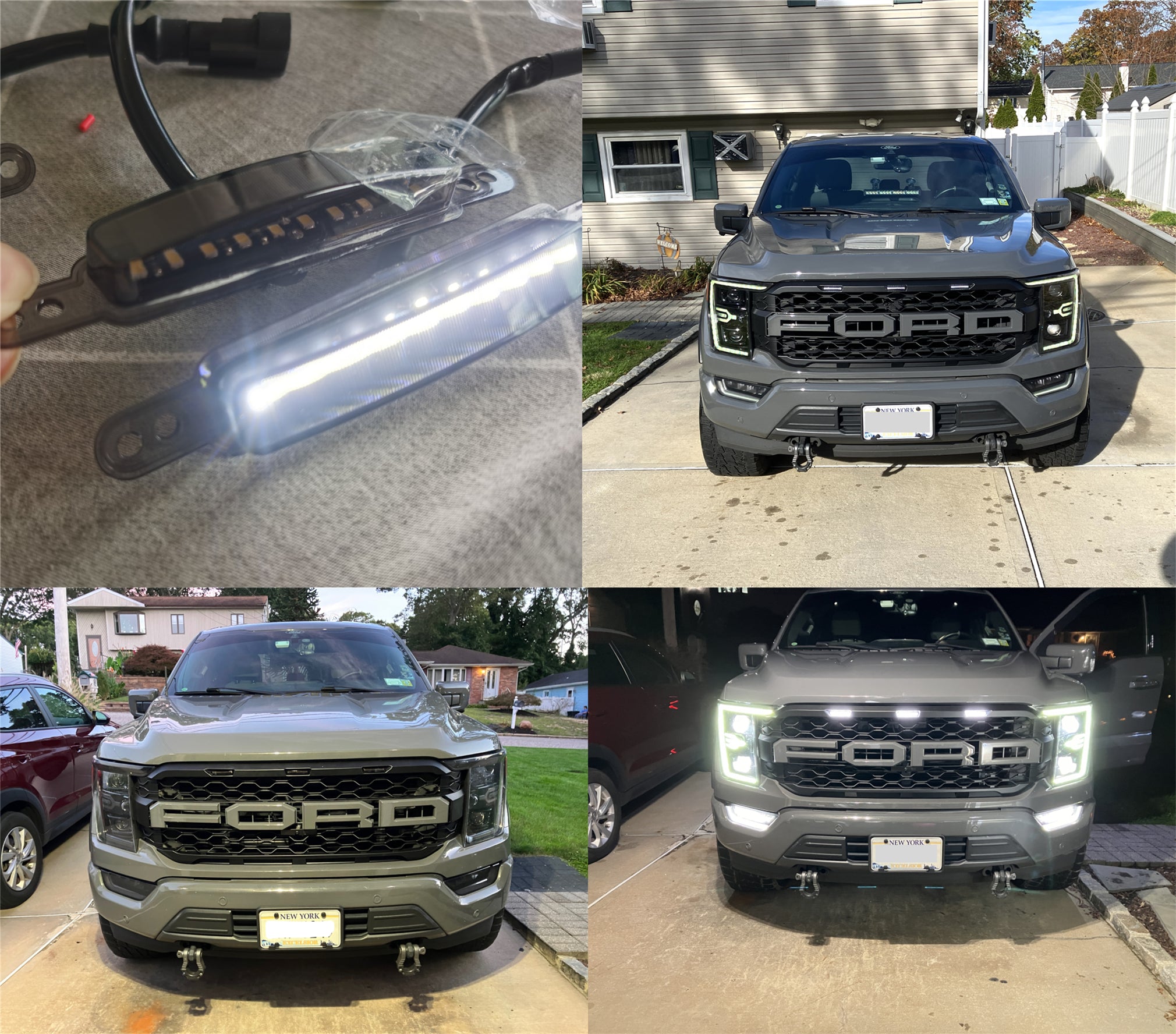 Front Grille Compatible With F150 2021 2022 , Raptor Style Grille with Letters & LEDS Matte Black ,Available for Trucks with Front Camera