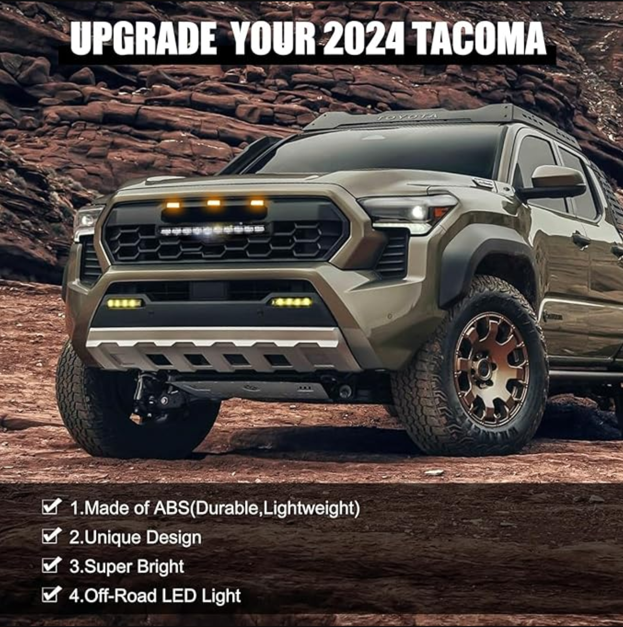 2024-2025 TACOMA TRD PRO Style Grille, Matte Black with Amber LED kits / Light Bar, available For TRD Sport/Pro/Off-Road/Pre Runner/SR/SR5/Trailhunter( Compatible with front-facing cameras)