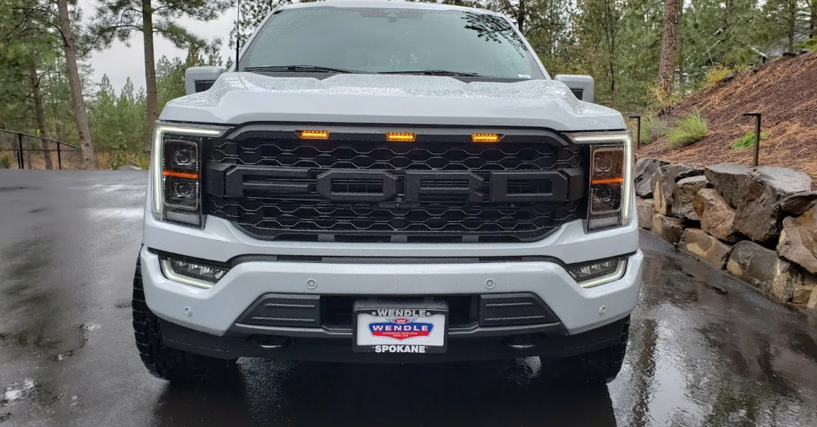 Front Grille Compatible With F150 2021 2022 , Raptor Style Grille with Letters & LEDS Matte Black ,Available for Trucks with Front Camera