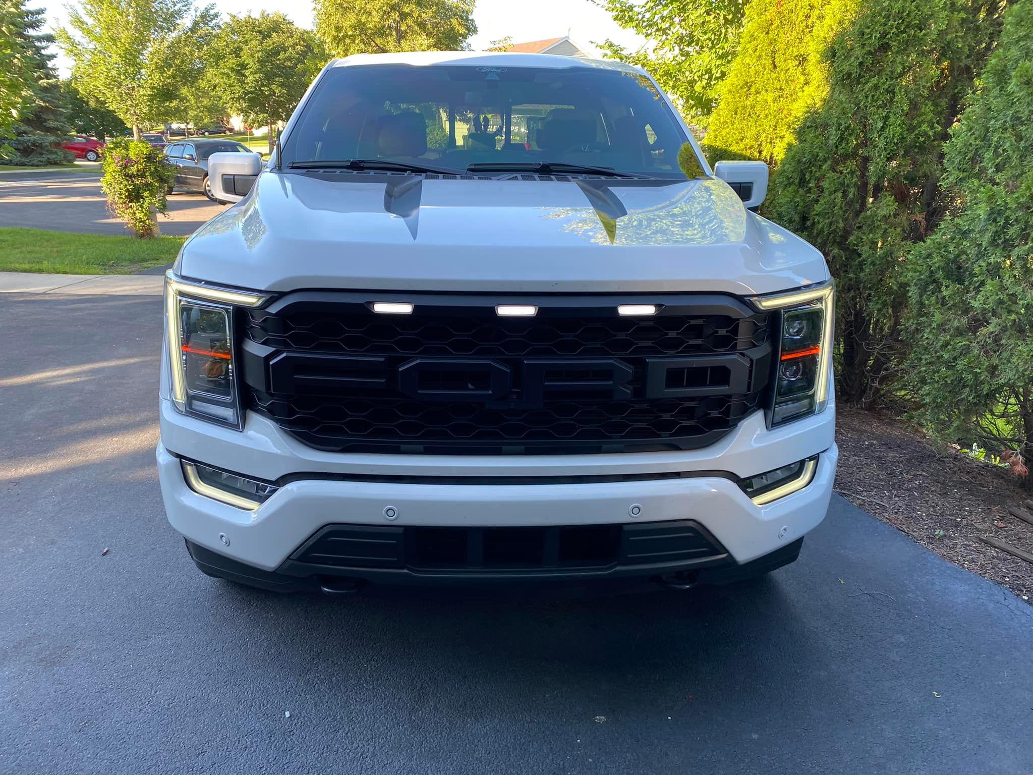 2021 2022 2023 F150 Raptor Style Grille White LED, with Letters & LEDs Matte Black ,Available for Trucks with Front Camera, fit F150 2021 2022 F150 XL, XLT, Lariat, King Ranch, Platinum and Limited.