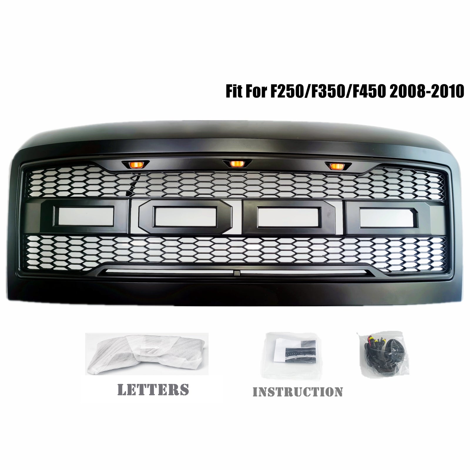 2008-2010 F250 Raptor Grille Matte Black with LEDS Fit for F250 F350 F450 Super Duty (US Stock)